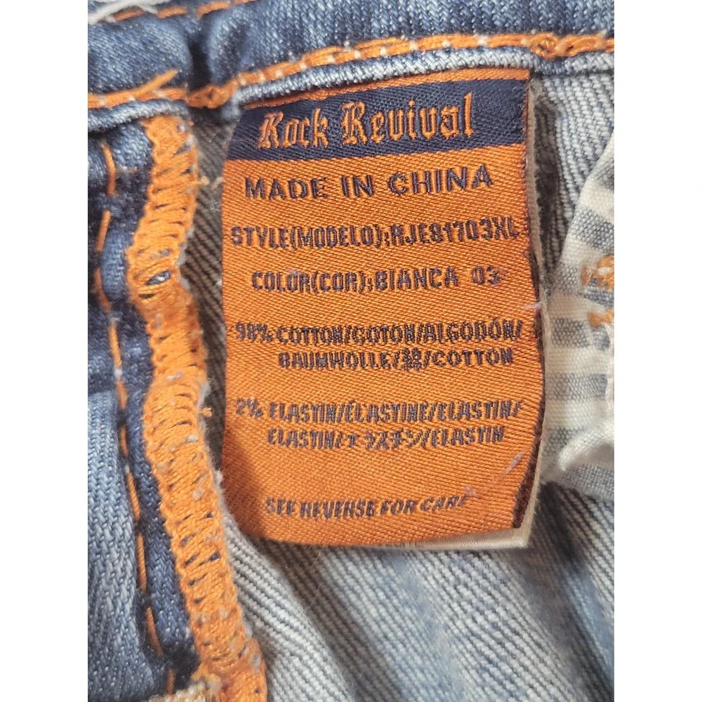 Rock Revival Bianca Bootcut Jeans‎ Womens 28 Blue Excellent Fleur-De-Lis Stitch